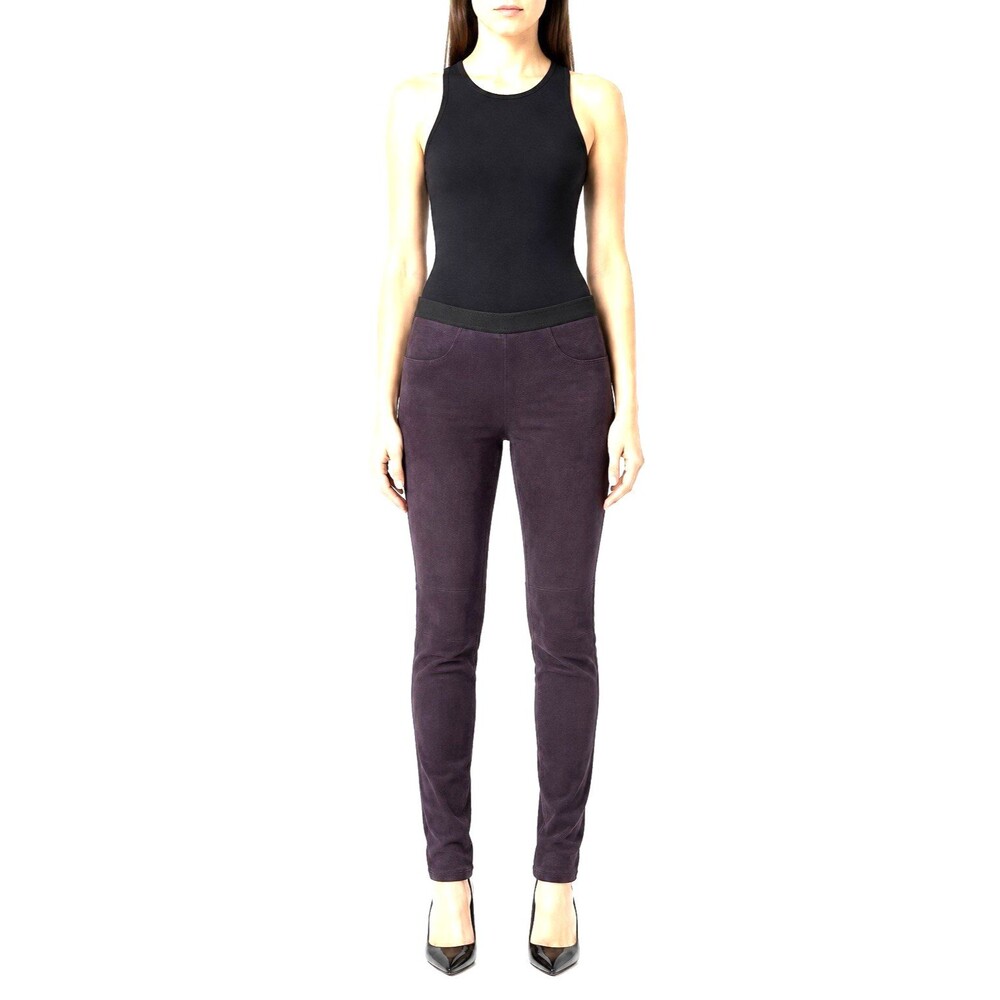 Helmut Lang Leather Pants Womens 6 Charred Plum Lambskin Skinny Leggings NWT